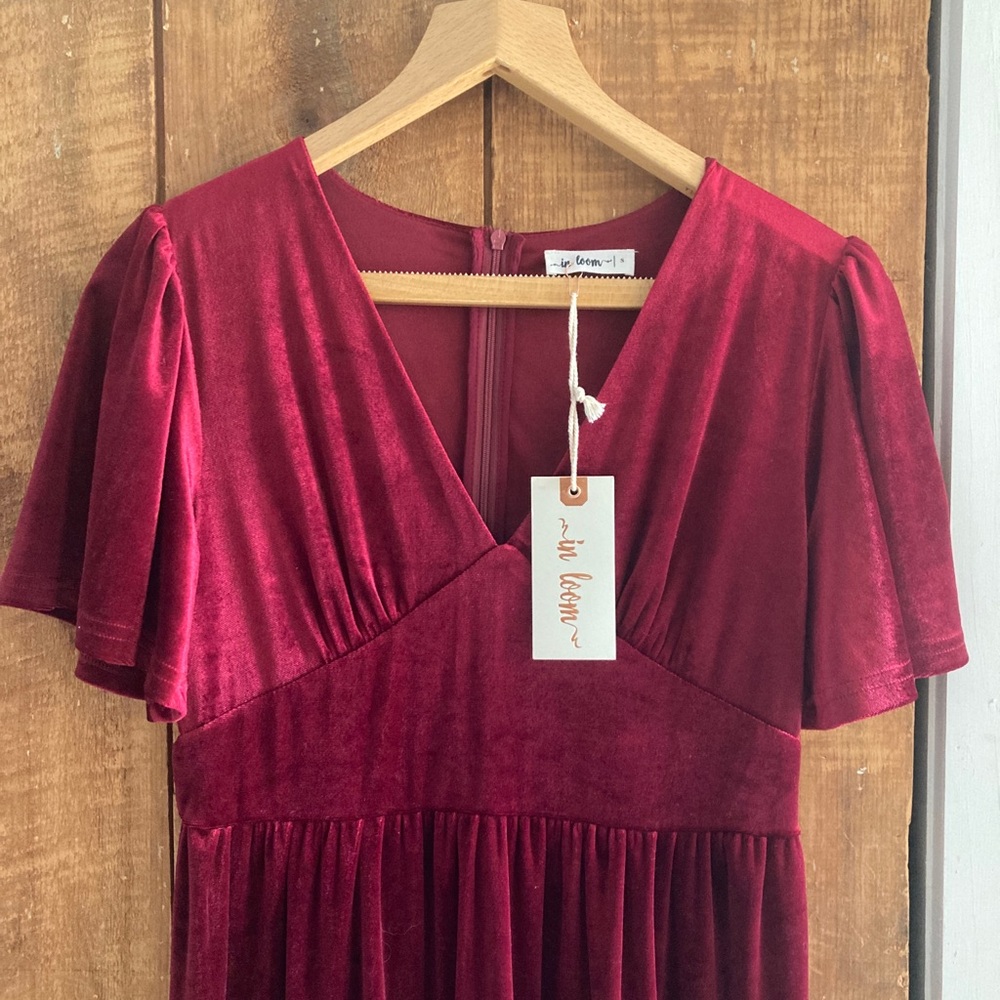 In loom new red velvet dress size small maxi coctail wedding party - Picture 2 of 4